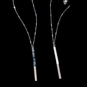 Lariat Bar Necklace • Natural Stone • White • Black • Polished Silver Finish